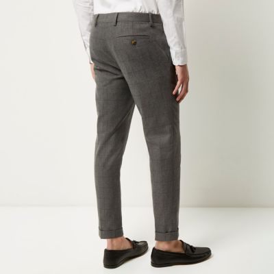Grey check skinny crop trousers
